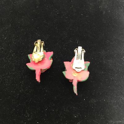 Celluloid Rose Clip on Earrings Vintage