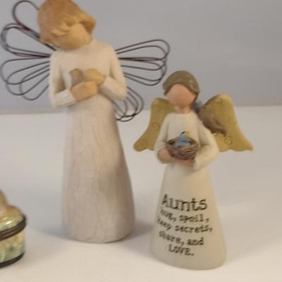 Collection of Home Decor- Willow Tree Figurines, Alabaster Pig, Rabbit Trinket Box