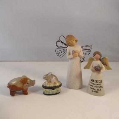 Collection of Home Decor- Willow Tree Figurines, Alabaster Pig, Rabbit Trinket Box