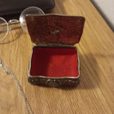 VINTAGE GLASSES, TRINKET BOX, PHOTO BOOK AND MORE