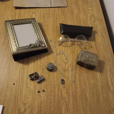 VINTAGE GLASSES, TRINKET BOX, PHOTO BOOK AND MORE