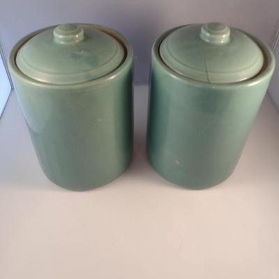 Pair of Glazed Ceramic Canisters- Marked USA
