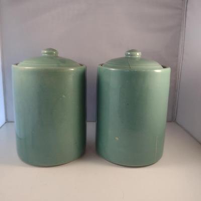 Pair of Glazed Ceramic Canisters- Marked USA