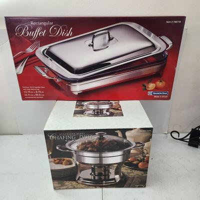 Lot of 2 18/10 Stainless Steel Buffet Dish & 4 Qt Stainless Steel Chafing Dish