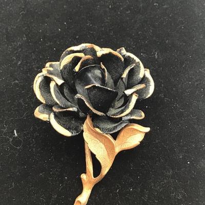 Black and bronze vintage rose brooch