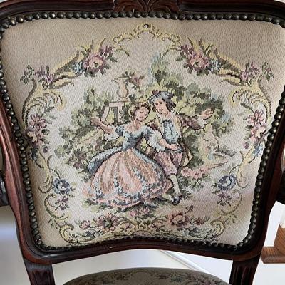 Victorian Style Statement Chair Tapestry and Etched Wood
