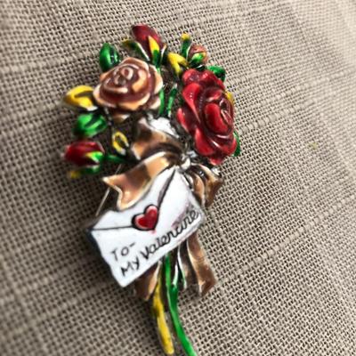 Vintage Valentine Floral Bouquet Brooch Pin