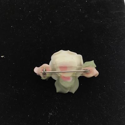 Brooch Pin Genuine Bisque Porcelain Pastel Pink White Roses Green Leaves pin