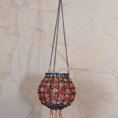 2 FRAMED PICTURES AND A BEADED HANGING DECOR