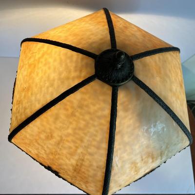 Antique c1900 Handel Style 6-Panel Slag Glass Lamp 22" Tall in Good Preowned Condition.