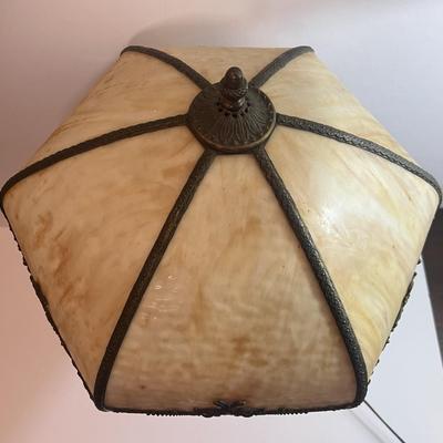 Antique c1900 Handel Style 6-Panel Slag Glass Lamp 22" Tall in Good Preowned Condition.