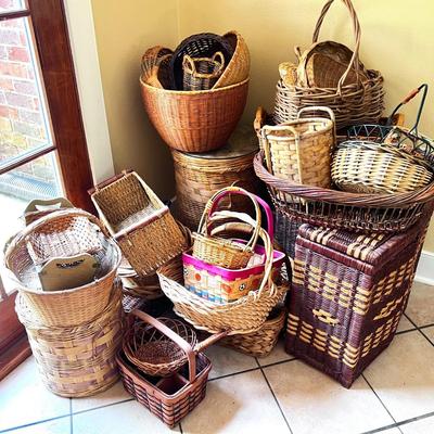 Assortment of over 30 woven baskets