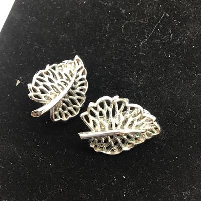 Monet signed leaf clip on earrings