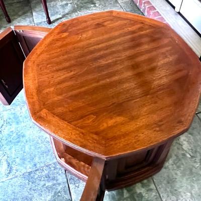 Mid Century Modern Octagon Side Table with Storage and Shelf Inside