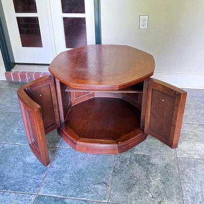 Mid Century Modern Octagon Side Table with Storage and Shelf Inside