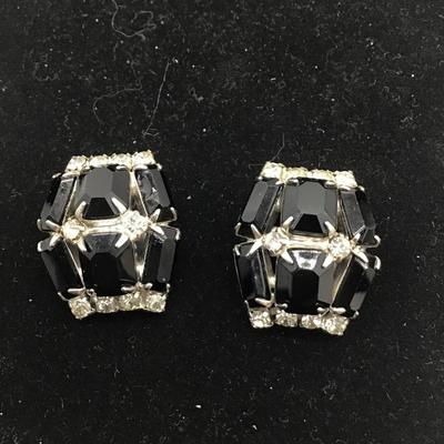 Black and silver Rhinestone clip on earrings