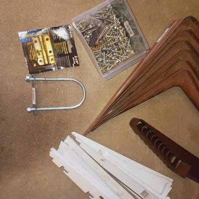 SHELF BRACKETS AND BRACES PLUS SOME HARDWARE