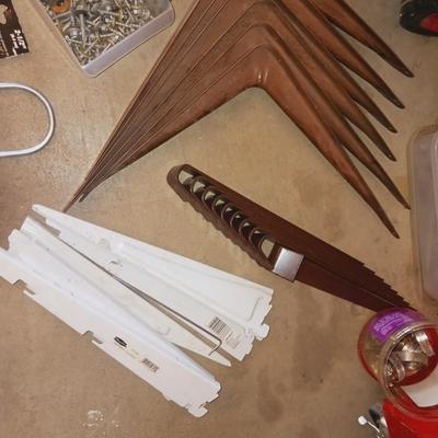 SHELF BRACKETS AND BRACES PLUS SOME HARDWARE