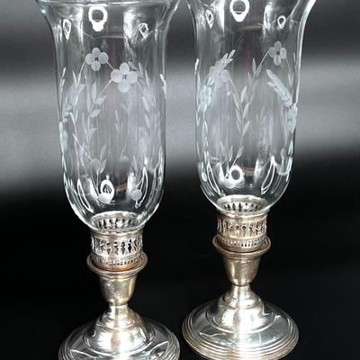 Beautiful Vintage Sterling Silver Candle Holders with Crystal Globes - International Sterling