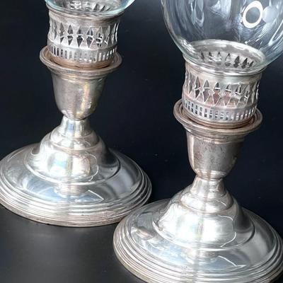 Beautiful Vintage Sterling Silver Candle Holders with Crystal Globes - International Sterling
