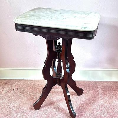 Antique Solid Wood Base Marble Top Eastlake Side Table *See Details