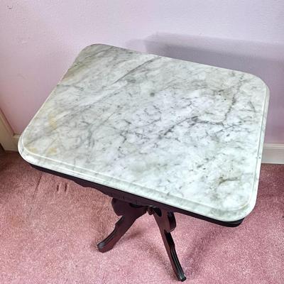 Antique Solid Wood Base Marble Top Eastlake Side Table *See Details