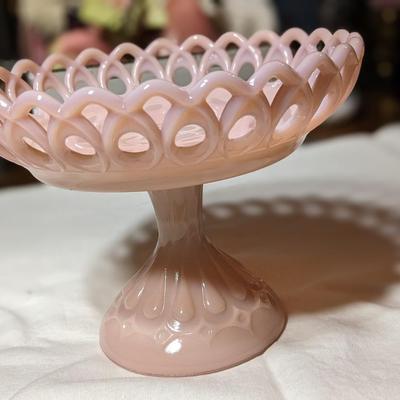 Rare Vintage Fenton Lacy Edge Pink Milk Glass Dish