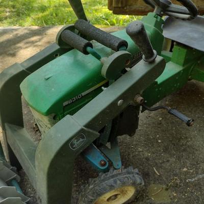 Metal and Plastic Body John Deere Peddle Tractor with Front Loader and Metal Pull Wagon (MB)