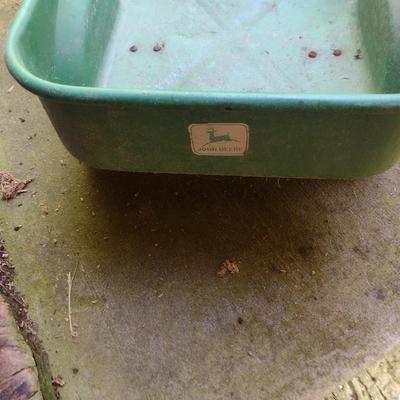 Metal and Plastic Body John Deere Peddle Tractor with Front Loader and Metal Pull Wagon (MB)