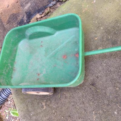 Metal and Plastic Body John Deere Peddle Tractor with Front Loader and Metal Pull Wagon (MB)