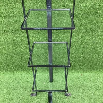 800 Vintage Wrought Iron and Glass Three Tier Shelf