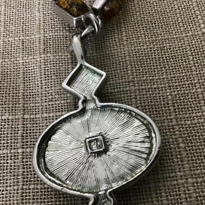PD Premier Design Faux Oval Amber Silver tone Necklace Pendant. Fashion