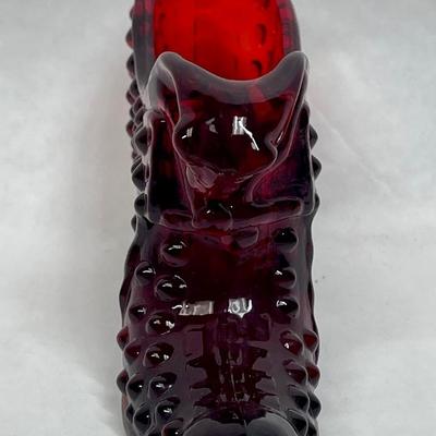 Fenton Hob-nail ruby red glass shoe