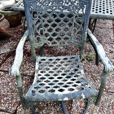 Vintage Aluminum Outdoor Patio Table and 4 Chairs with Patina