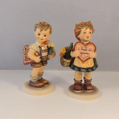 Pair of Hummel Figurines- Boy and Girl with Valentine Hearts