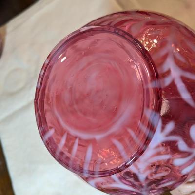 VINTAGE FENTON CRANBERRY OPALESCENT ART GLASS DAISY PITCHER