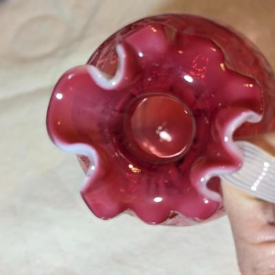 VINTAGE FENTON CRANBERRY OPALESCENT ART GLASS DAISY PITCHER
