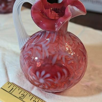 VINTAGE FENTON CRANBERRY OPALESCENT ART GLASS DAISY PITCHER