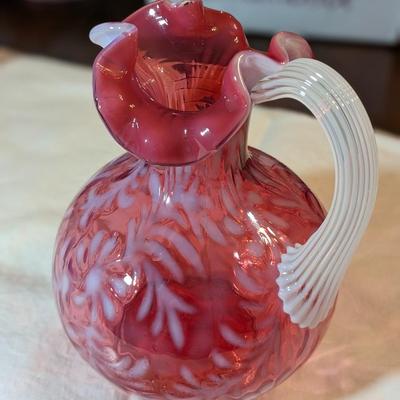 VINTAGE FENTON CRANBERRY OPALESCENT ART GLASS DAISY PITCHER