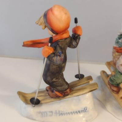 Pair of Hummel Figurines- Children Skiing and Sledding