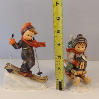 Pair of Hummel Figurines- Children Skiing and Sledding