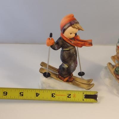 Pair of Hummel Figurines- Children Skiing and Sledding