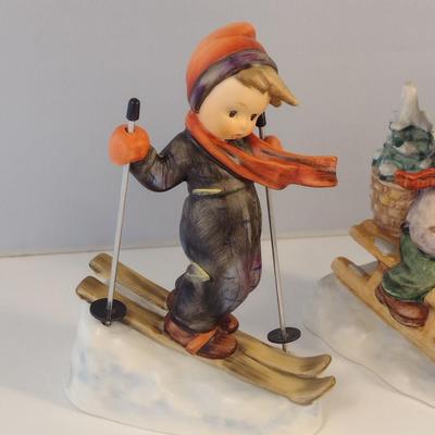 Pair of Hummel Figurines- Children Skiing and Sledding