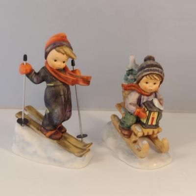 Pair of Hummel Figurines- Children Skiing and Sledding