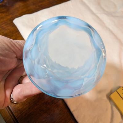 Vintage Fenton Candy Dish Vase Blue with Clear Dots