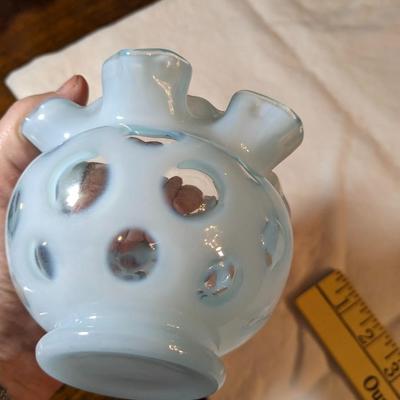 Vintage Fenton Candy Dish Vase Blue with Clear Dots