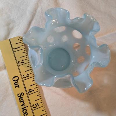 Vintage Fenton Candy Dish Vase Blue with Clear Dots