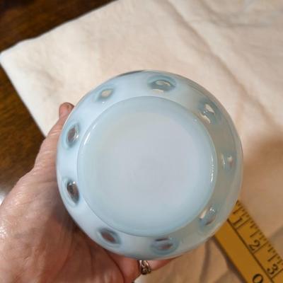 Vintage Fenton Candy Dish Vase Blue with Clear Dots
