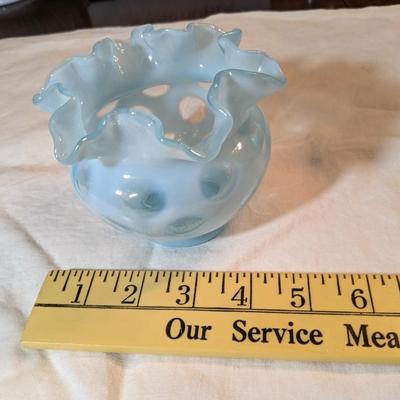 Vintage Fenton Candy Dish Vase Blue with Clear Dots
