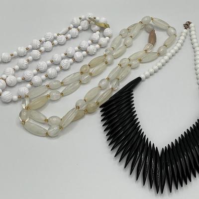 White Lucite Avon necklace, Rose quartz necklace,